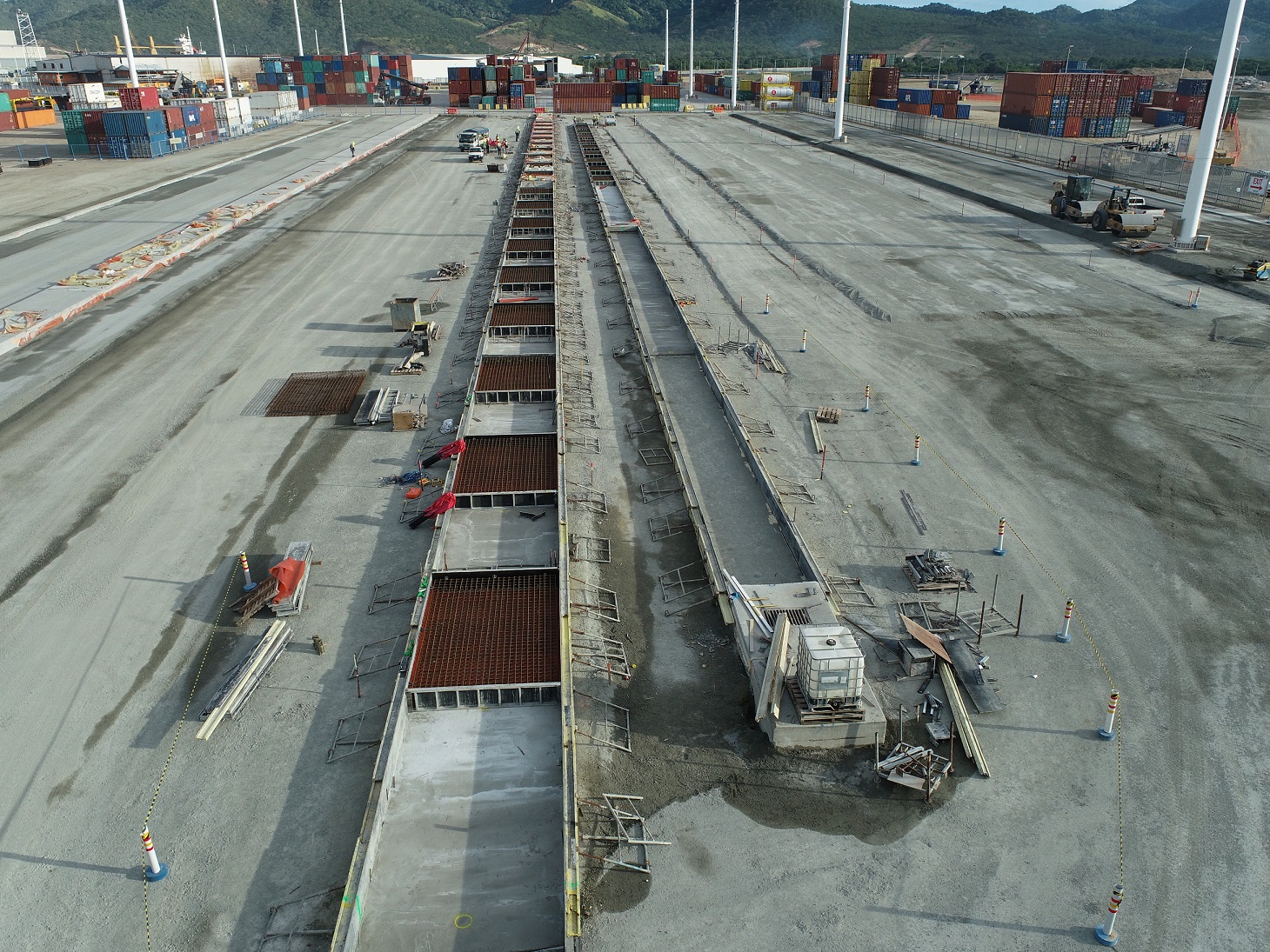 Reinforcement and formwork for RTG pavement and a spoon drain at Motukea Port.