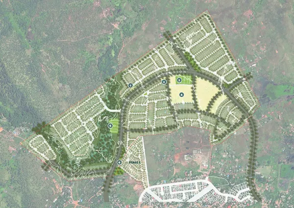 Parkside City concept masterplan showing streets, development lots and open spaces.